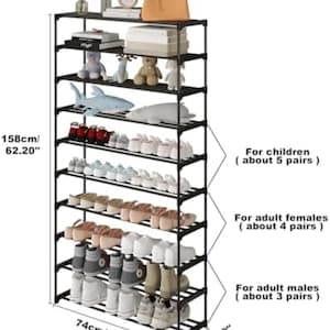 10-Tier Shoe Rack, Stackable Shoe Shelf, Shoes Storage Organizer for Entryway, Hallway, Black image 8