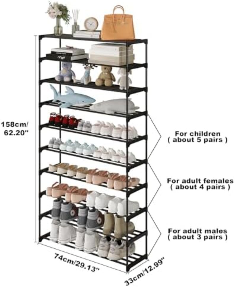 10-Tier Shoe Rack, Stackable Shoe Shelf, Shoes Storage Organizer for Entryway, Hallway, Black image 8