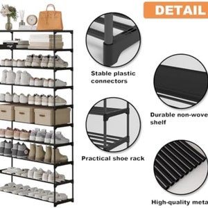 10-Tier Shoe Rack, Stackable Shoe Shelf, Shoes Storage Organizer for Entryway, Hallway, Black image 5