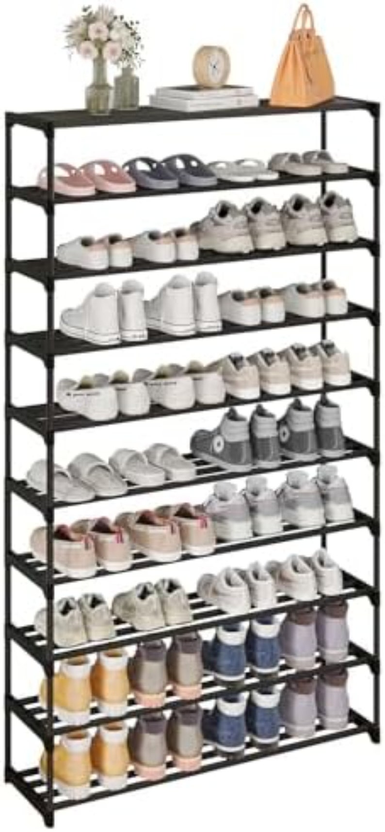 10-Tier Shoe Rack, Stackable Shoe Shelf, Shoes Storage Organizer for Entryway, Hallway, Black image 6