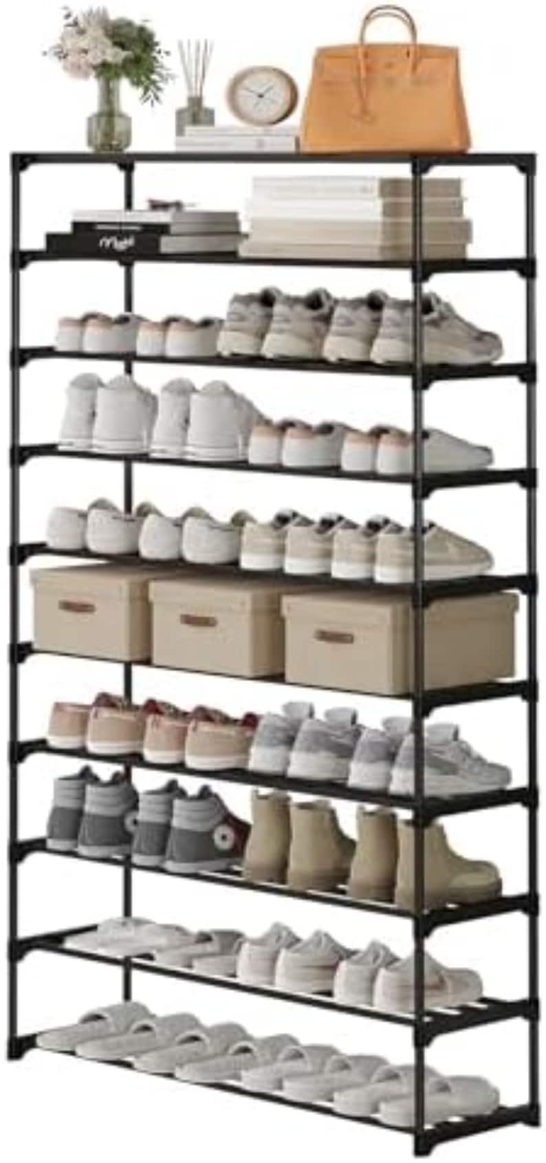 10-Tier Shoe Rack, Stackable Shoe Shelf, Shoes Storage Organizer for Entryway, Hallway, Black image 3