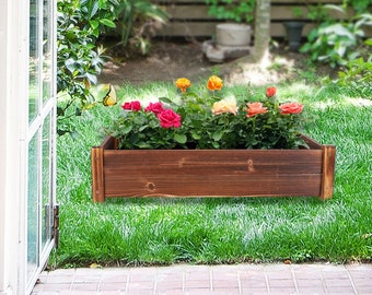 26"x13"x6" Raised Garden Bed Outdoor Solid Wood Planter