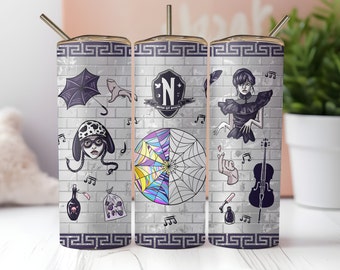 Wednesday Tumbler Wrap, Seamless Glitter 20oz Skinny Tumbler Sublimation, Instant PNG Download