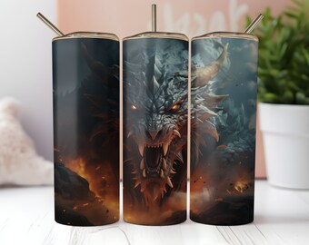 Dragon Tumbler Wrap, 3D Dragon 20oz Tumbler Sublimation, Instant PNG Download