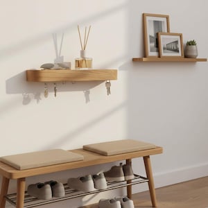 modern entryway oak shelf, oak key holder, oak key rack, oak wall key holder, oak entryway organizer, oak hallway shelf, oak coat rack with shelf, oak key shelf, solid oak key holder, wooden key holder, modern wooden key holder, rustic oak key rack, handmade premium wooden key holder, solid wood wall rack, key hanger wall mounted, stylish key holder, designer key rack, oak home decor, natural oak furniture, sustainable wood home accessory