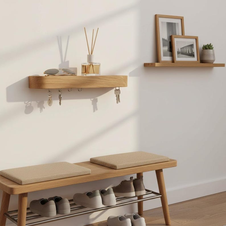 modern entryway oak shelf, oak key holder, oak key rack, oak wall key holder, oak entryway organizer, oak hallway shelf, oak coat rack with shelf, oak key shelf, solid oak key holder, wooden key holder, modern wooden key holder, rustic oak key rack, handmade premium wooden key holder, solid wood wall rack, key hanger wall mounted, stylish key holder, designer key rack, oak home decor, natural oak furniture, sustainable wood home accessory
