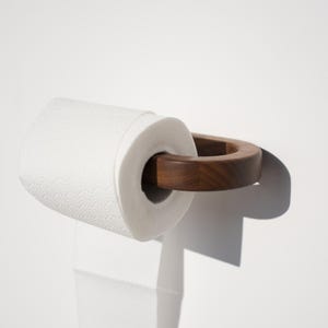 Porta carta igienica moderno in noce americano, porta carta igienica a parete, mensola tris, espositore per carta igienica, mensola per rotoli di carta igienica