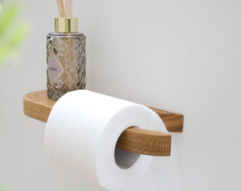 Handcrafted Wooden Toilet Paper Holder with Shelf: Storage Bathroom Decor