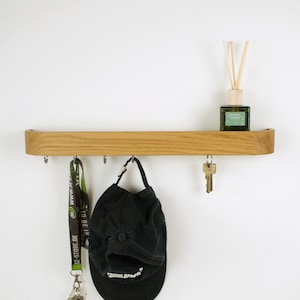 Entry way key holder with shelf and hooks, minimalistic key holder design for hallways decorate and functional organized mudroom.