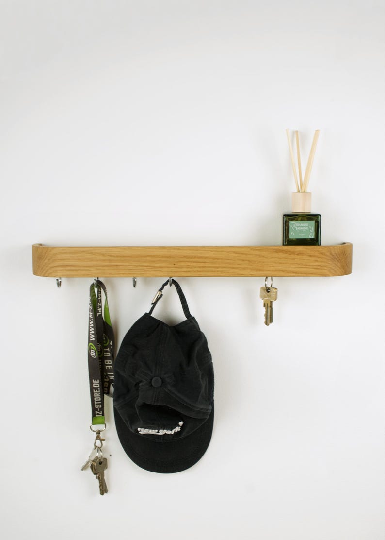 Entry way key holder with shelf and hooks, minimalistic key holder design for hallways decorate and functional organized mudroom.