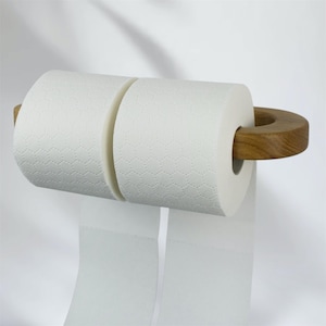 Uchwyt na papier toaletowy montowany na ścianie na 2 rolki, nowoczesny rustykalny uchwyt na papier toaletowy, drewniany akcent łazienkowy, dębowy uchwyt na papier toaletowy
