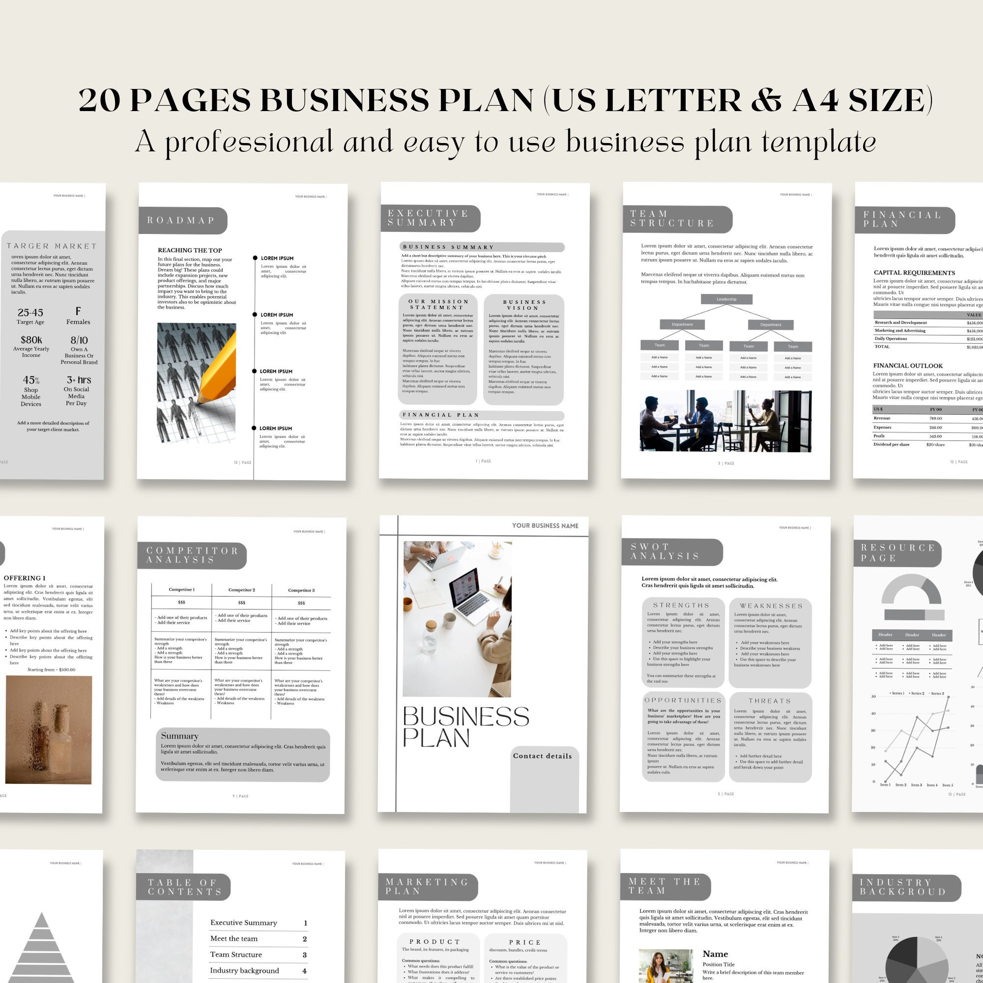 Small Business Plan Template Printable, Online Business Plan, Editable Business Plan, Modern ...