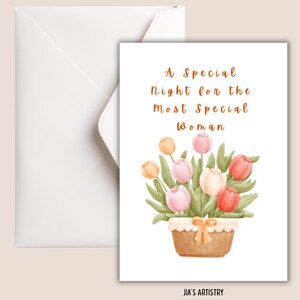 Modelo de cartão editável para o Dia das Mães, modelo de cartão especial para mulheres, convite para um encontro romântico, convite floral para o Dia das Mães, cartão do marido