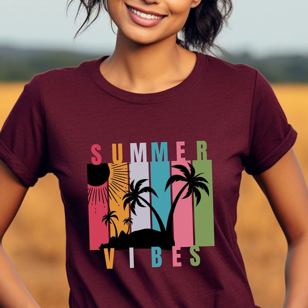 Summer Vibes T-Shirt | Sun & Palms Unisex | Vacation | Colourful Shirt | Summer Session | Retro Clothes | Strand Insel | Aesthetic Clothing