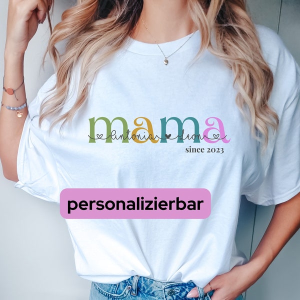 Mama T-Shirt Kidsname | Geschenk für Mama | Personalisiert | Mama Shirt | Muttertagsgeschenk | Geschenk zur Geburt | Mom Shirt | Jahreszahl