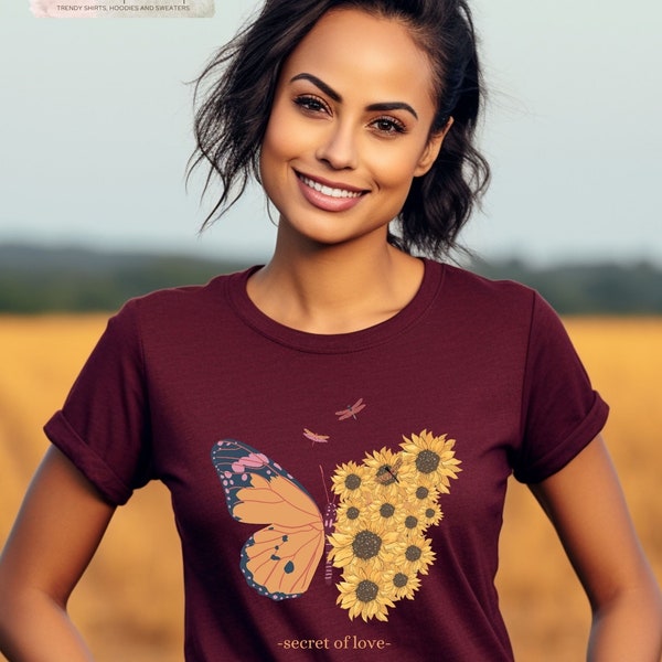 Butterfly T-Shirt | Sunflower Shirt | Secret of Love Tee | Golden Glowing Balance | Cottagecore Style | Bohemain Streetwear | Oversized