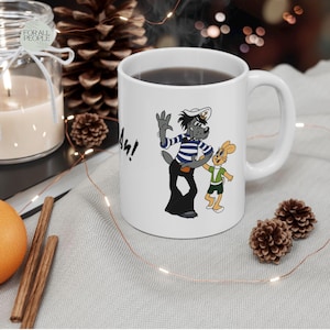 Nu Pogodi Morjak Tasse: weiße Keramiktasse mit Wolf & Hase, Lustiger russischer Comic image 4
