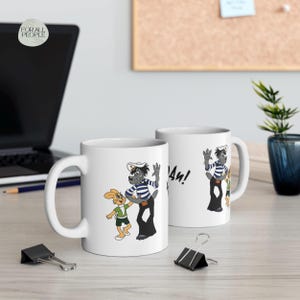 Nu Pogodi Morjak Tasse: weiße Keramiktasse mit Wolf & Hase, Lustiger russischer Comic image 2