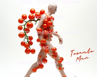 Ein digitaler Druck einer Skulptur aus Tomaten.