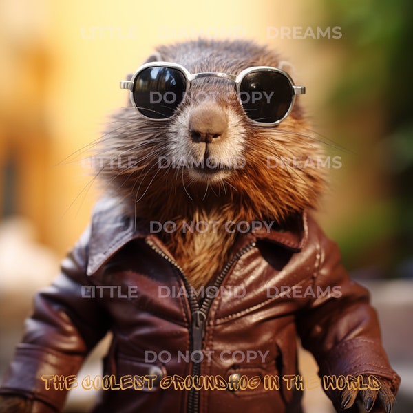 Cute Groundhog in Stylish Leather & Sunglasses: Printable Wall Art