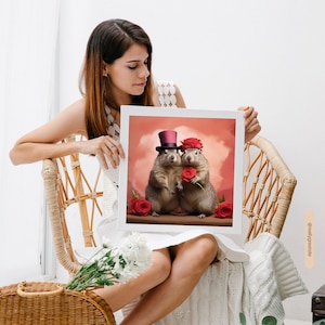 Groundhog marmote digital card and wall art and Valentine&#39;s Day