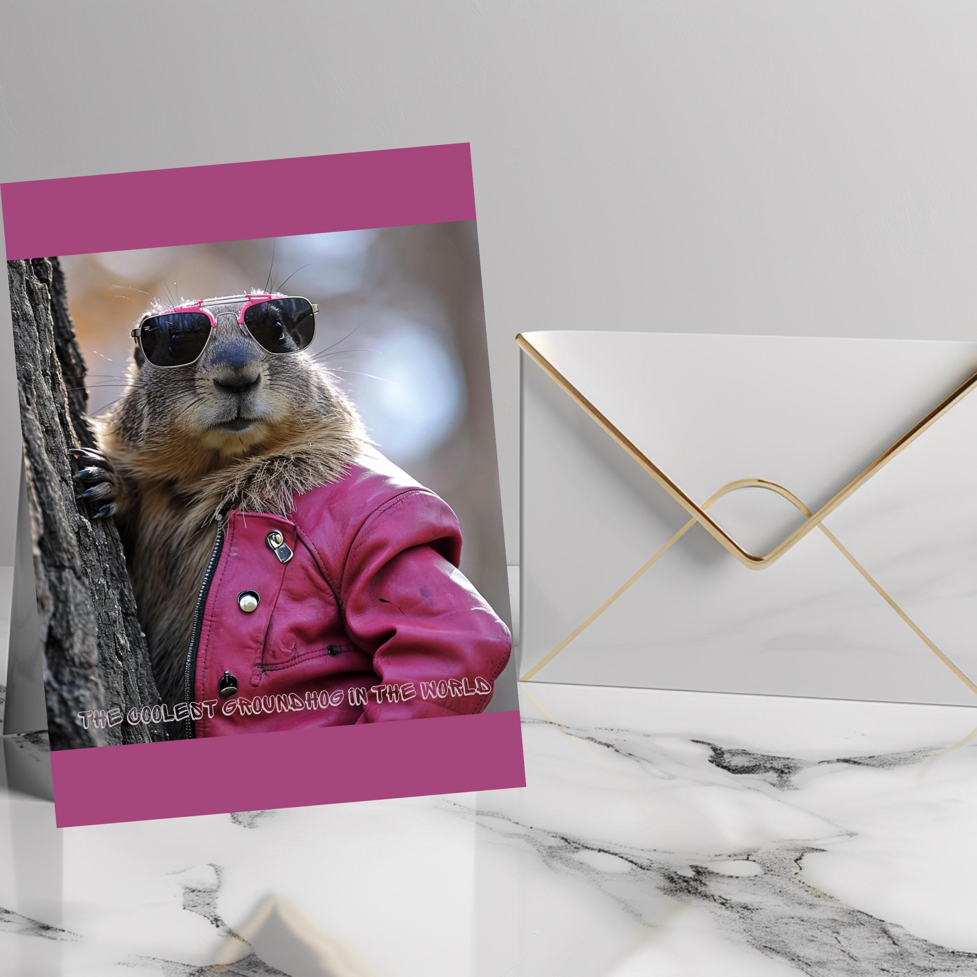【激レア】Groundhog Day 恋はデジャ・ブ スタッフジャケット Cool Groundhog Art Print | Pink Leather Jacket, Shades (digital