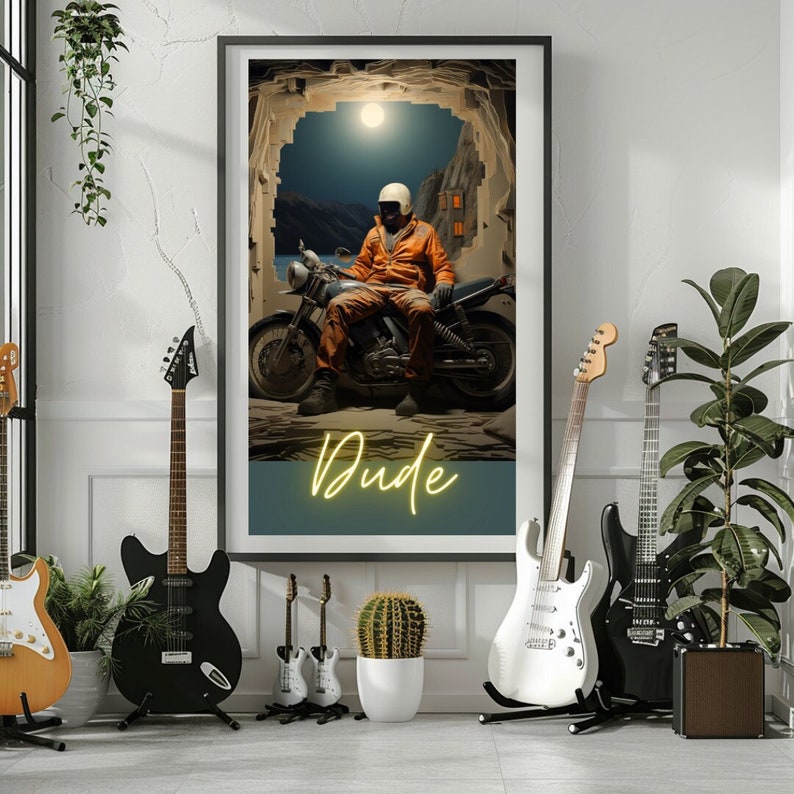 Cool Rider: Dude on Motorcycle Digital Download, Wall Art Prints With ...