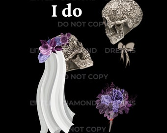 Eternal Union: Skull Bride and Groom Digital Download, 'I DO' Digital Prints Wall Art with Floral Bouquet