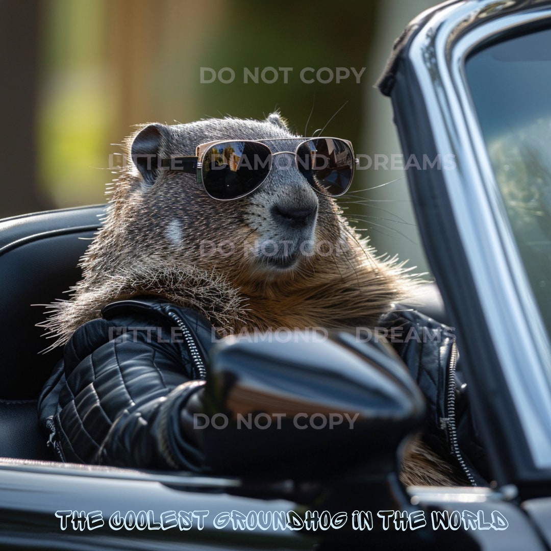 A Printable of a Cool Groundhog Driving a Convertible Car Etsy