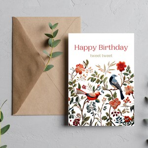 Luxury Flowers and Birds Birthday Card Digital Download - Digital Prints for Celebrations