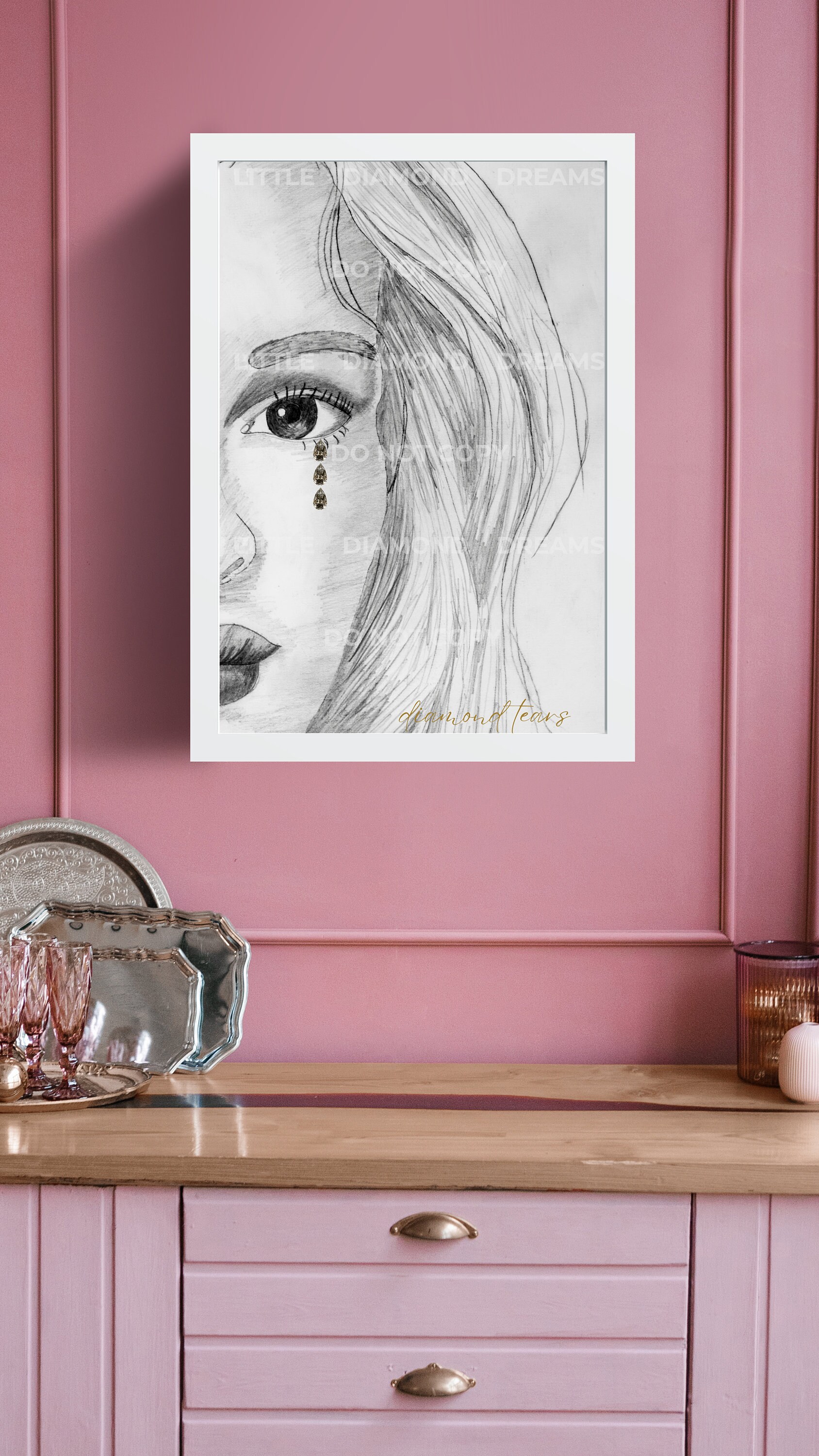 pencil-drawing-printable-wall-art-black-and-white-portrait-of-a-woman-adorned-with-real