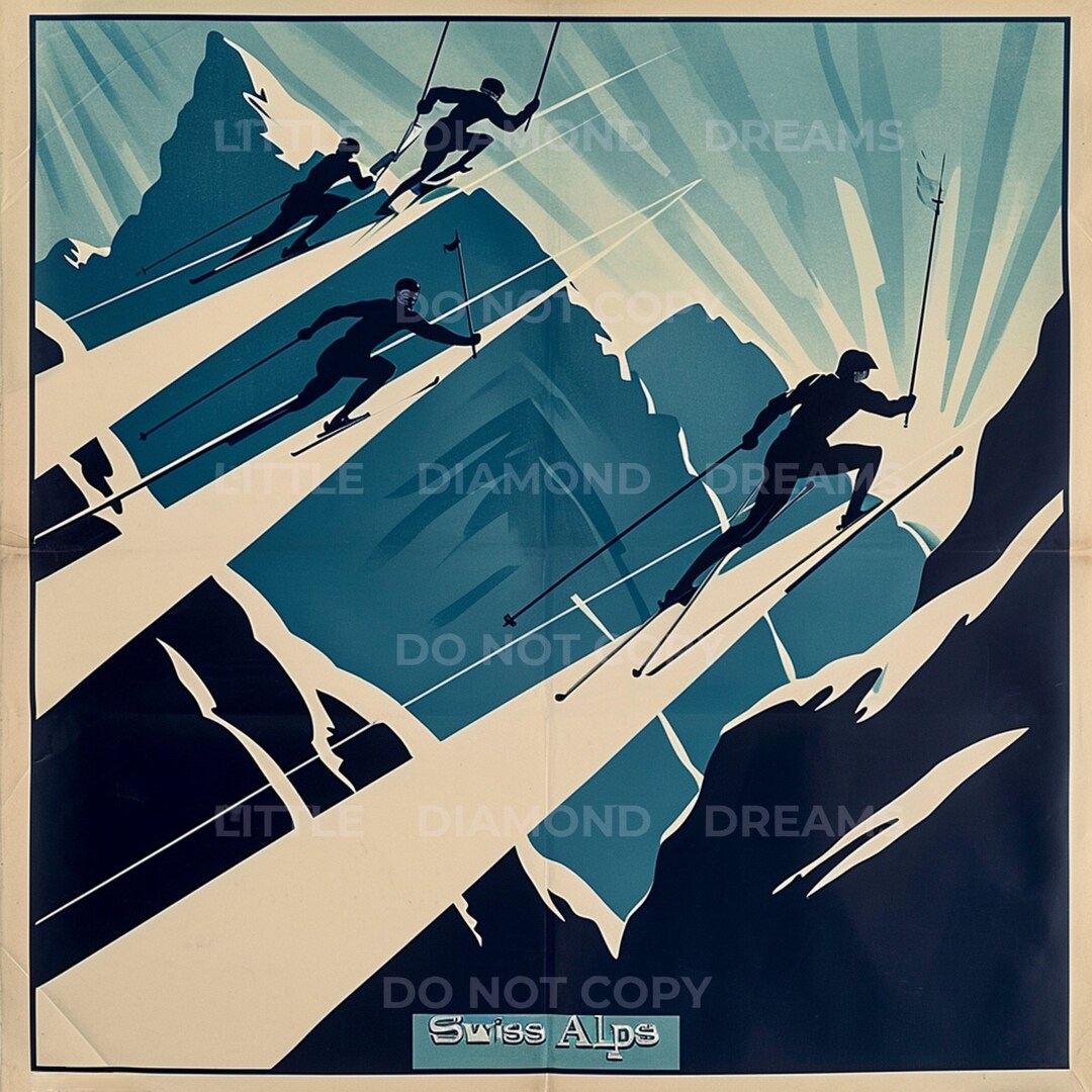 Skiing in Art Deco: Digital Download for Stylish Winter Wall Art Prints ... - Art Deco Ski Weights For Sale