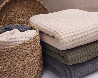 Linen cotton waffle bath towels