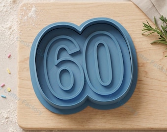 Number 60 Cookie Cutter and Embosser Stamp - 60th Birthday Party