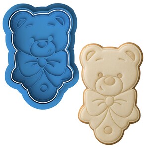 Baby Bear Rattle Cookie Cutter with Embosser - Teddy Bear with Bow