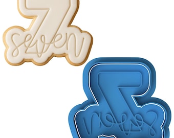 Number Seven Cookie Cutter and Embosser 7th Birthday Cookie Stamp