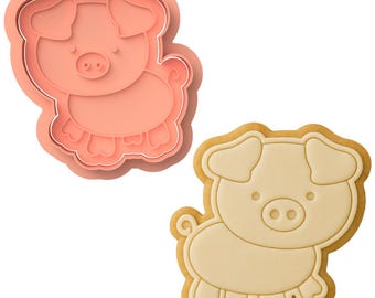 Pig Cookie Cutter & Embosser - Farm Animal Biscuit Stamp