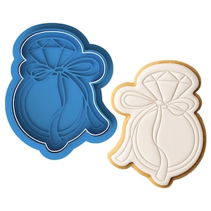 Diamond Ring Cookie Cutter with Bow: Engagement Cookie Embosser
