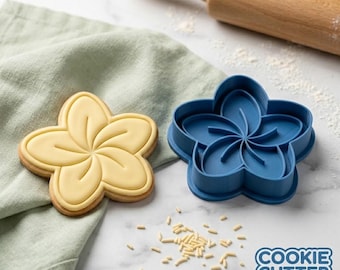 Frangipani Flower Cookie Cutter and Embosser Stamp Set Plumeria, Tropical, Summer, Hawaiian