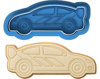 Rally Car Cookie Cutter with Embosser - Race Car Design with Spoiler