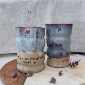 Handmade Ceramic Cup – Funny Quote – Wavy Tumbler with Pastel Glaze