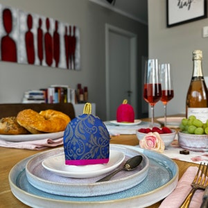 Royale egg warmer made of brocade & silk Blue