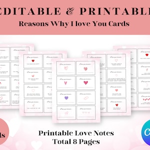 Reasons Why I Love You Cards, Printable Love Notes, Valentine&#39;s Day Card, Digital Download for Valentine&#39;s Day, Mother&#39;s Day, Lunch boxes