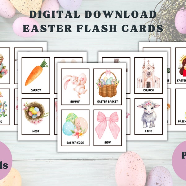 Easter Montessori Flashcards for Kids Nomenclature 3 Part Cards Easter Flash Cards Spring Flashcards Educational Cards Preschool Visual Aids