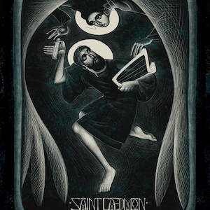 Saint Caedmon Icon Print. Father of English Poetry.