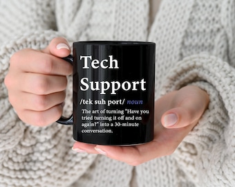 Taza de café de definición de soporte técnico, regalo de TI divertido para técnico informático, taza de TI divertida