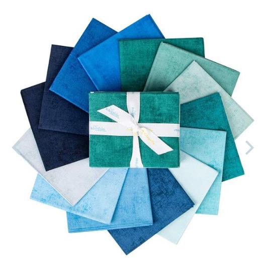 Riley Blake Designs Cotton Shades Sea Breeze Fat Quarter Bundle — 14 Pieces, 18" X 22", 100% Cotton Quilt Fabric