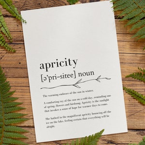 Apricity Definition Print: Nature Vocabulary Wall Art (digital Download ...