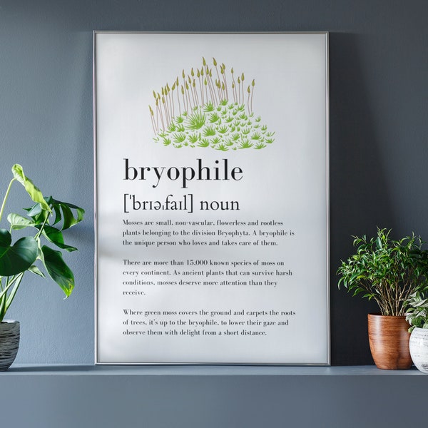 Bryophile Definition Print | Digital Wall Art | Nature Vocabulary | Instant Download | She Shed Art Print | Moss Lover | Bedroom Decor