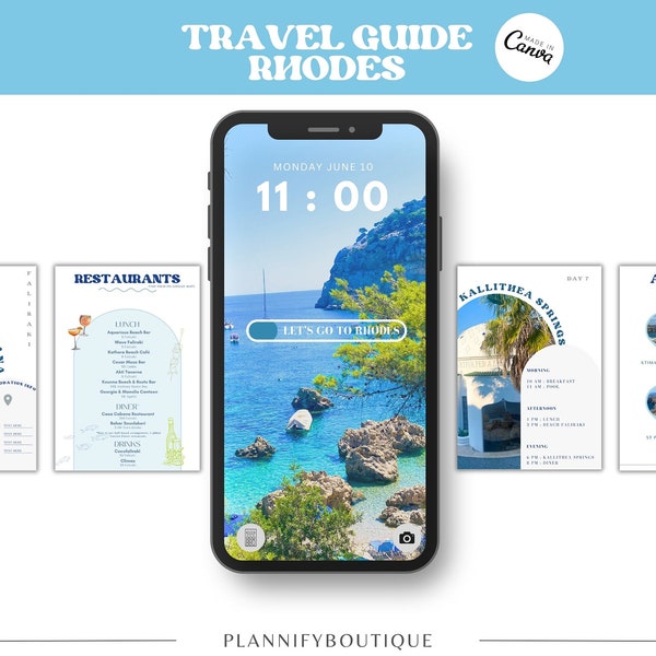 Rhodes Travel guide - Your Ultimate Digital Itinerary Planner Template in Canva 2024